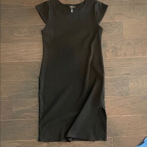 Aqua Black Midi Dress with Cap Sleeves